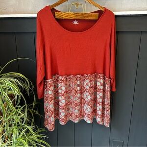 EVRI Women's Brick Copper Patterned Women's‎ Blouse 2X